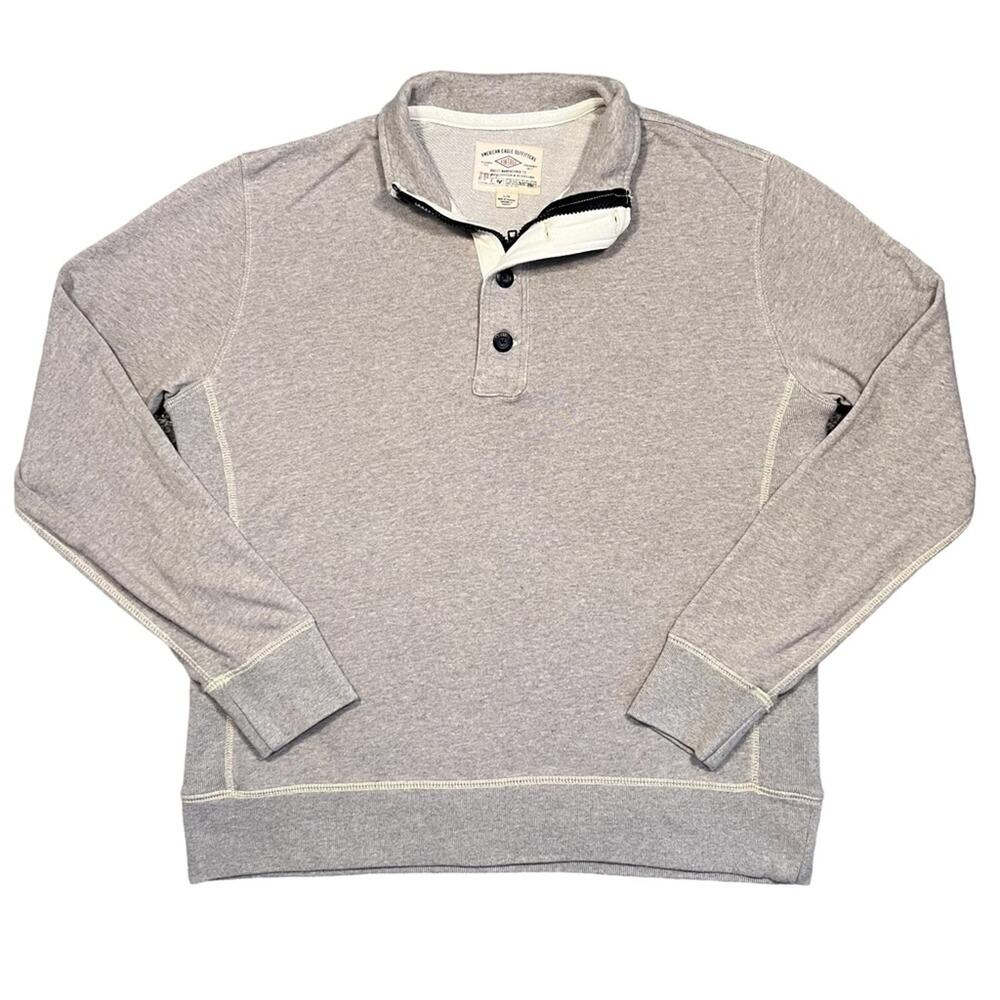 American Eagle Quarter Button Zip Collared Beige … - image 1